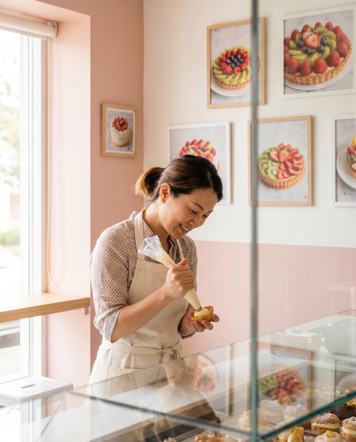 A baker's hands at work at Creamy Rainbow Bakery and Cafe